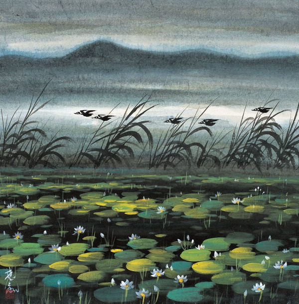 Una pintura de loto, obra de Lin Fengmian (1900-91), reconocido pintor chino considerado pionero de la pintura moderna china.