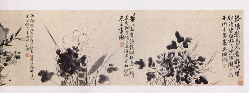 Nueve flores (fragmentos), obra de Xu Wei, pintor de la dinastía Ming (1368-1644).