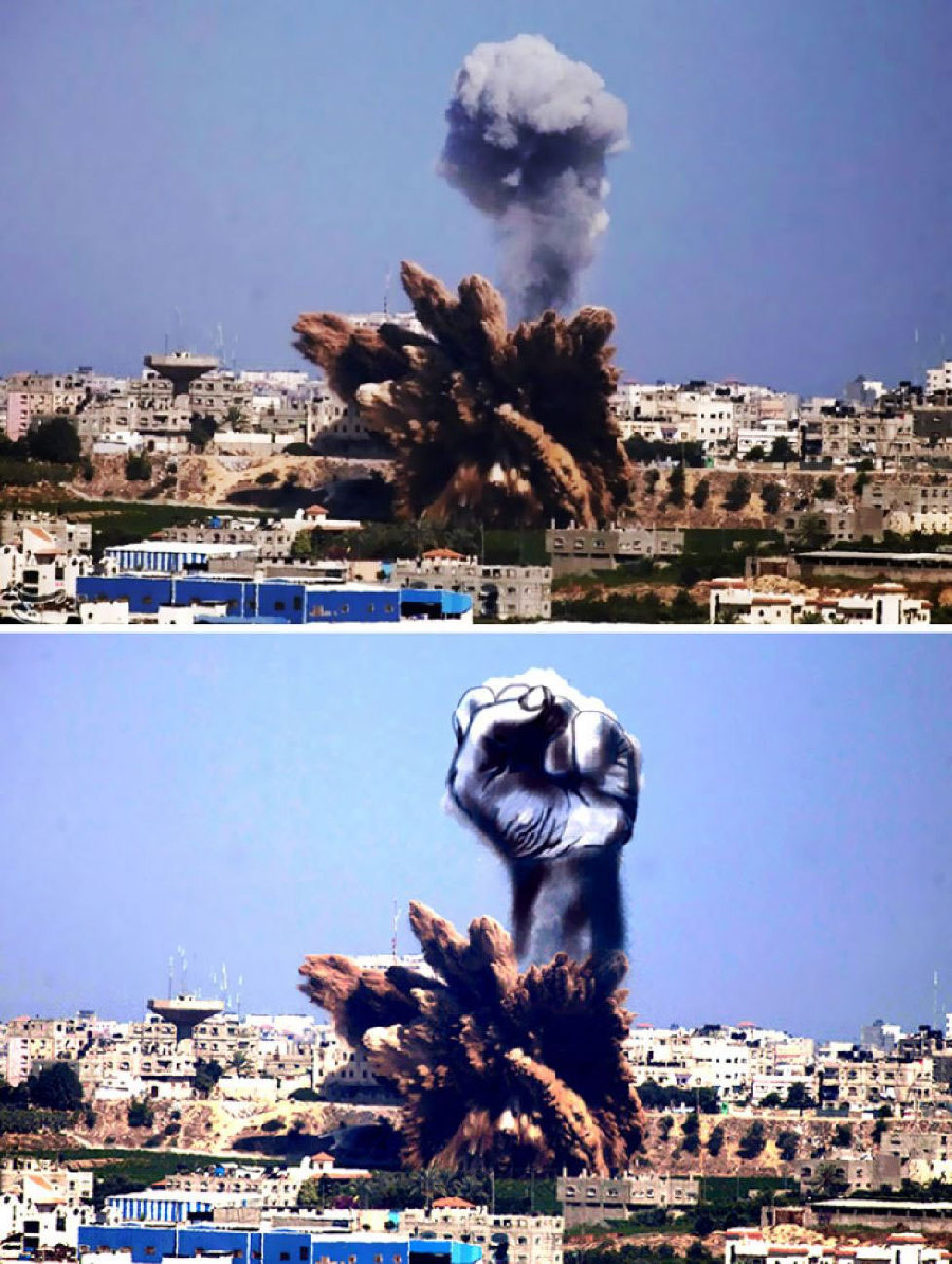 FOTOGALERÍA: Palestino transforma bombardeos israelíes en mensajes de paz