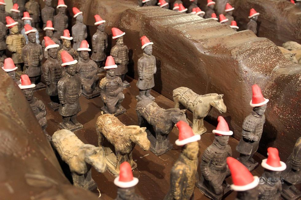 Figuras de chocolate de guerreros y caballos en hotel de Xi'an
