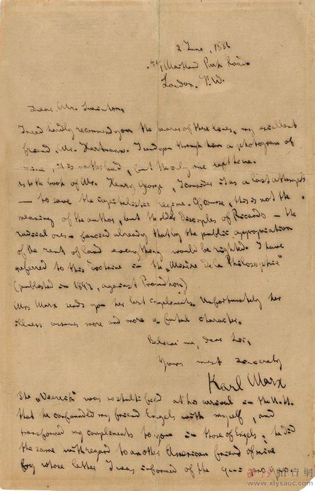 La carta de Karl Marx fue rematada en la subasta YinsheXiling, en Hangzhou. [Foto: xlysauc.com]