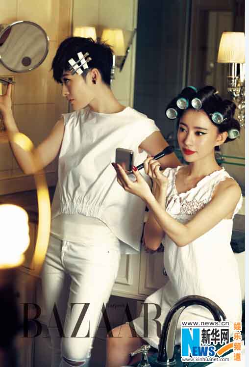 Actriz Liu Mengmeng y cantante Zeng Yike posan para Bazaar 