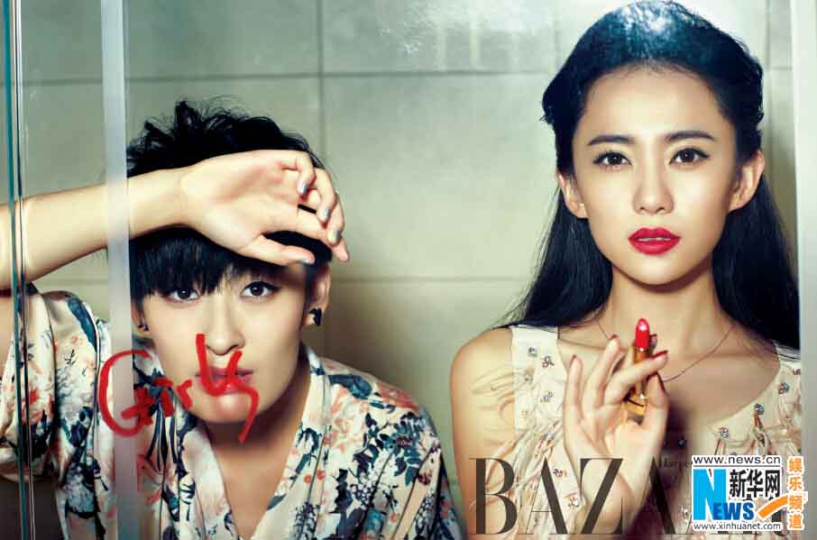 Actriz Liu Mengmeng y cantante Zeng Yike posan para Bazaar 