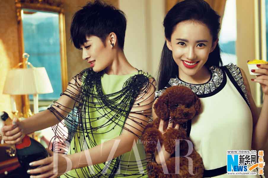 Actriz Liu Mengmeng y cantante Zeng Yike posan para Bazaar 