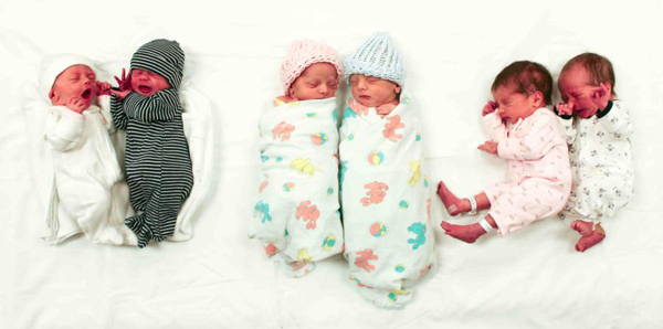 Tres pares de mellizos nacen el mismo día