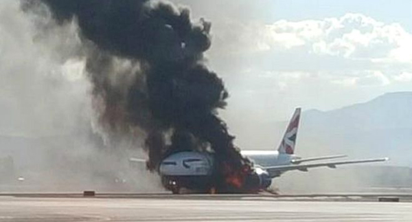 Avión de British Airways se incendia en Las Vegas