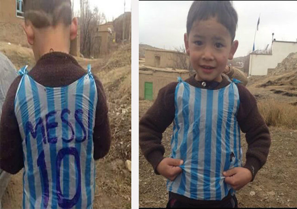 Localizan al niño que hizo una camiseta de Messi con bolsas de plástico