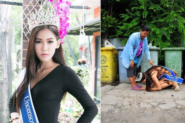 La recolectora de basura Miss Tailandia 2015 agradece el éxitoa su madre