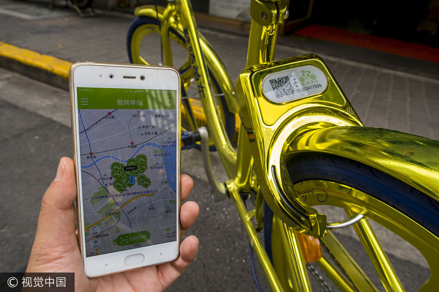 Las aplicaciones de bicicletas compartidas permiten a los usuarios ver dónde están las bicicletas más cercanas. [Foto / VCG]