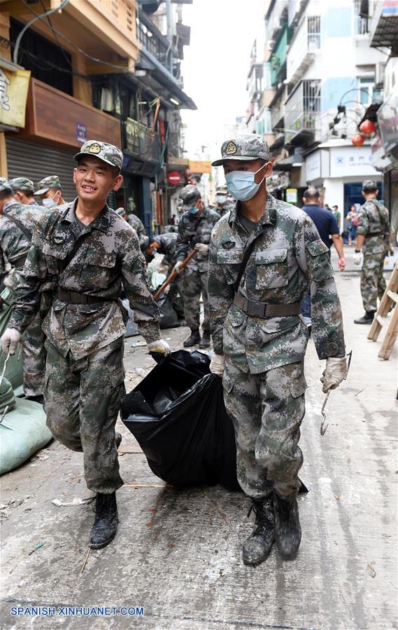 Movilizan tropas de EPL de guarnición de Macao para ayudar tras tifón Hato