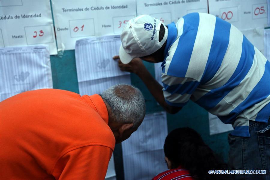 Personas observan las listas durante las elecciones regionales, en un centro de votación en Petare, estado Miranda, Venezuela, el 15 de octubre de 2017. Venezolanos empezaron a concentrarse desde las 6:00 hora local de este domingo en los principales centros de votación habilitados por el Poder Electoral, para elegir a los 23 gobernadores que regirán por los próximos cuatro años. (Xinhua/Fausto Torrealba/AVN)