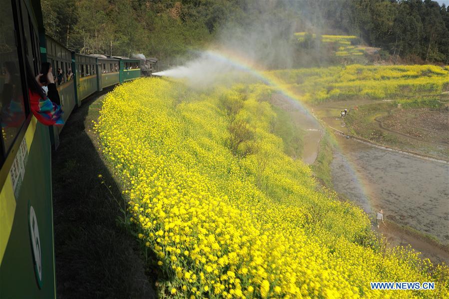 Una clásica locomotora a vapor atrae turistas en Sichuan