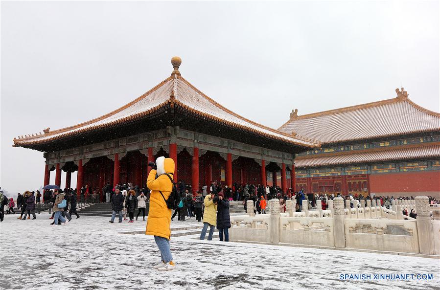 Paisaje nevado en el Museo del Palacio en Beijing