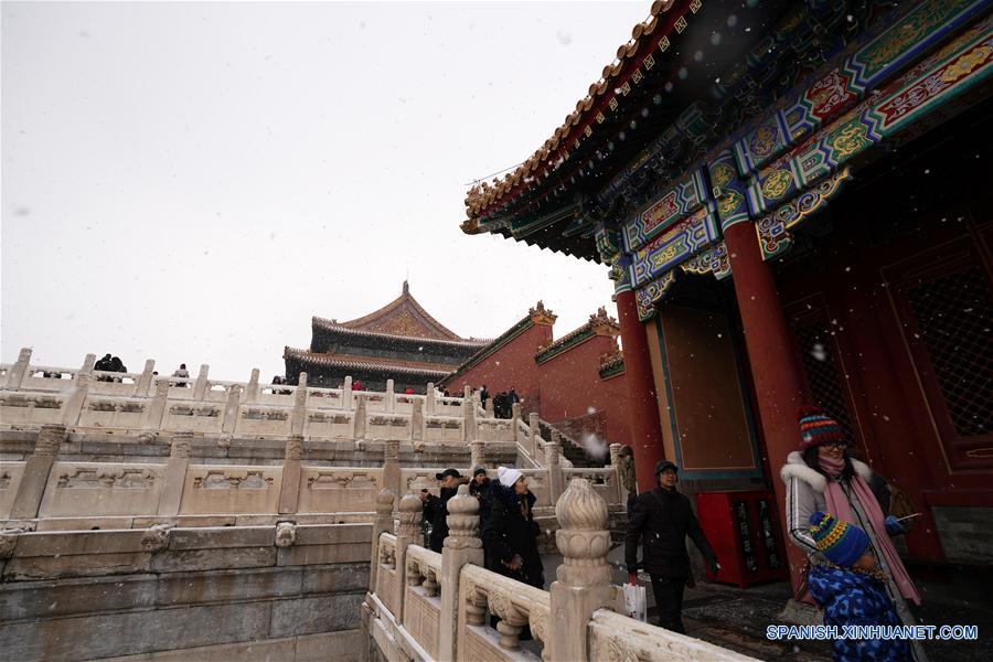 Paisaje nevado en el Museo del Palacio en Beijing