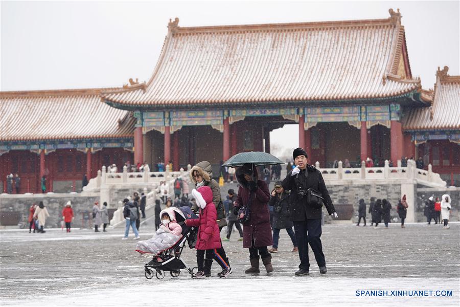 Paisaje nevado en el Museo del Palacio en Beijing