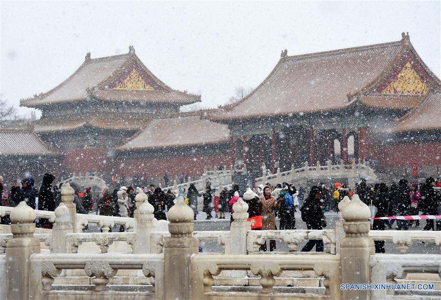 Paisaje nevado en el Museo del Palacio en Beijing