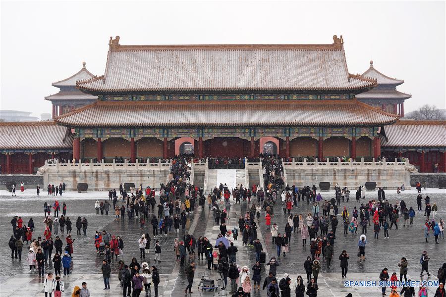 Paisaje nevado en el Museo del Palacio en Beijing