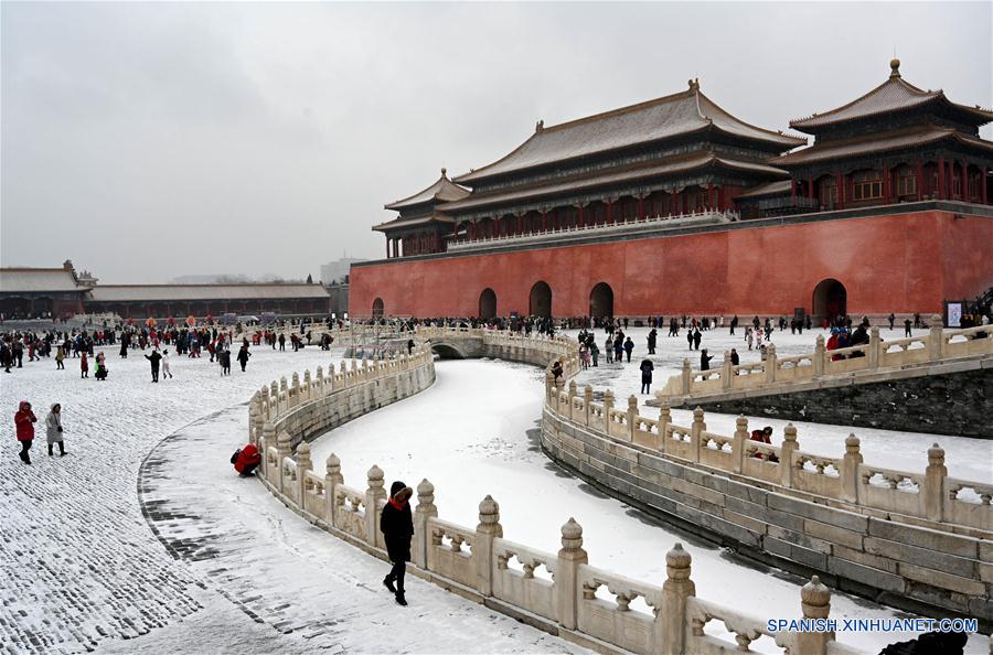 Paisaje nevado en el Museo del Palacio en Beijing