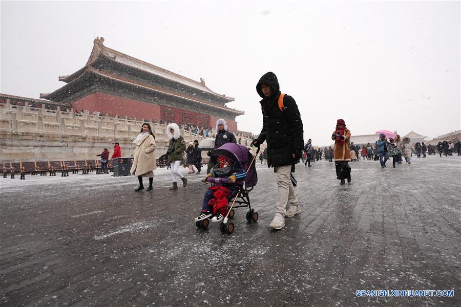 Paisaje nevado en el Museo del Palacio en Beijing