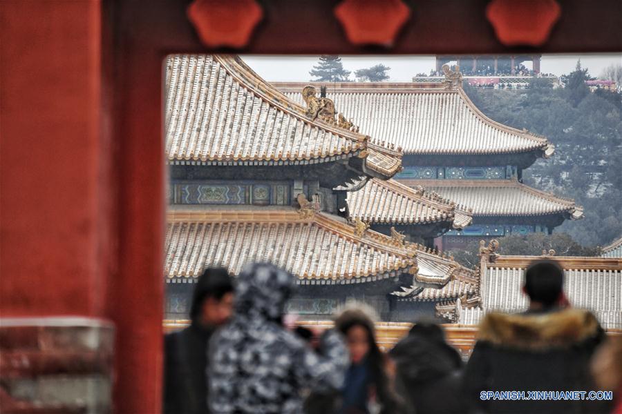 Paisaje nevado en el Museo del Palacio en Beijing