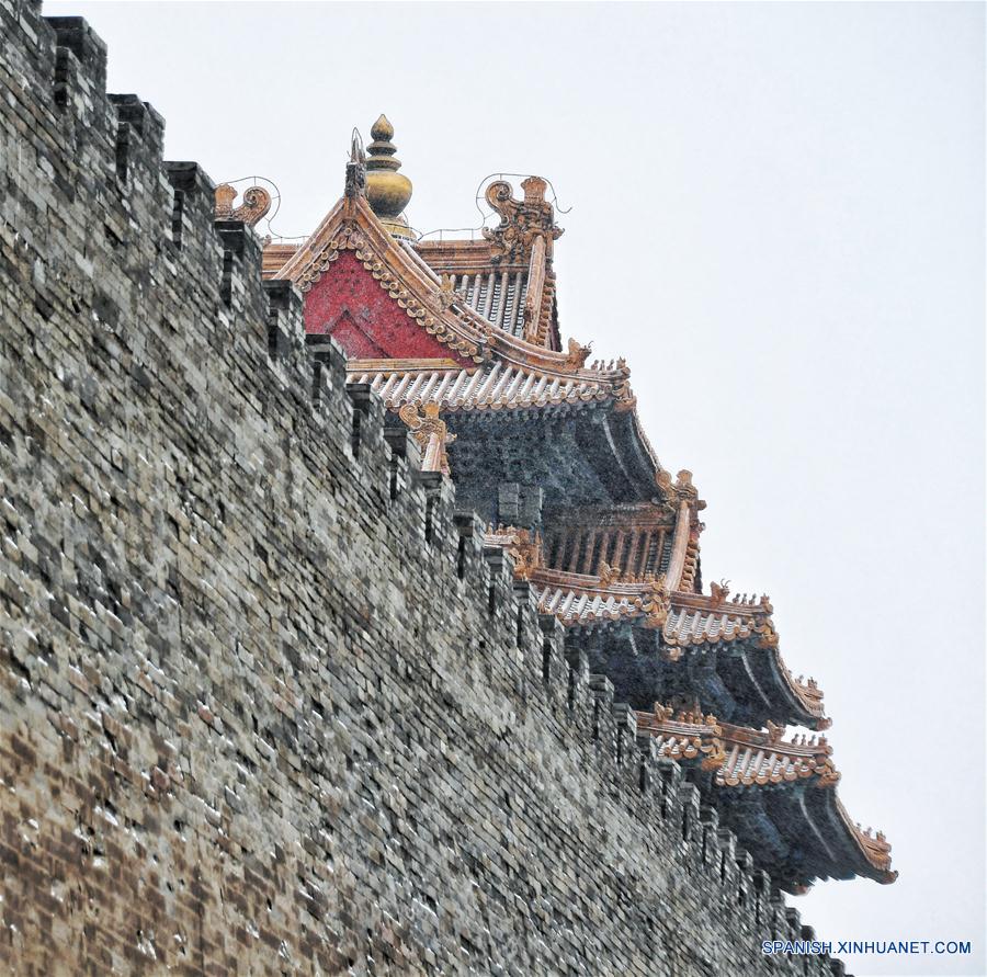 Paisaje nevado en el Museo del Palacio en Beijing