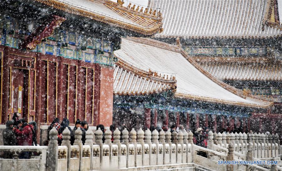 Paisaje nevado en el Museo del Palacio en Beijing