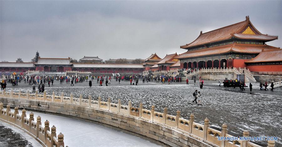 Paisaje nevado en el Museo del Palacio en Beijing