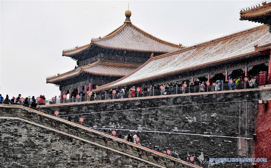 Paisaje nevado en el Museo del Palacio en Beijing