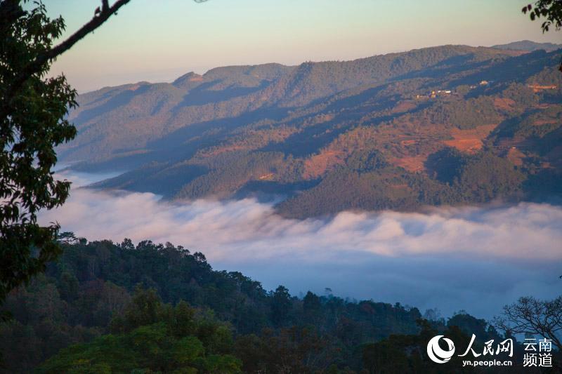 Impresionante mar de nubes sobre la montaña Jingmai en Yunnan