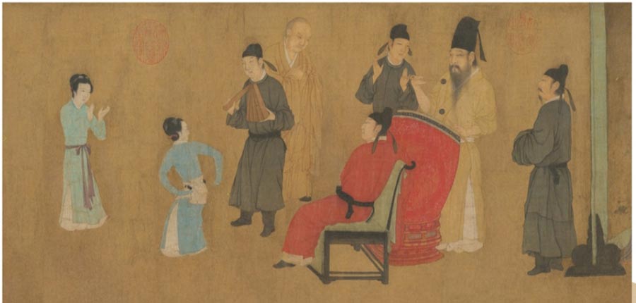 “Una revelación nocturna” de Han Xizai, una pintura icónica en la historia del arte chino que se cree que fue creada en el siglo X, estará a la vista del público. [Foto proporcionada a China Daily]