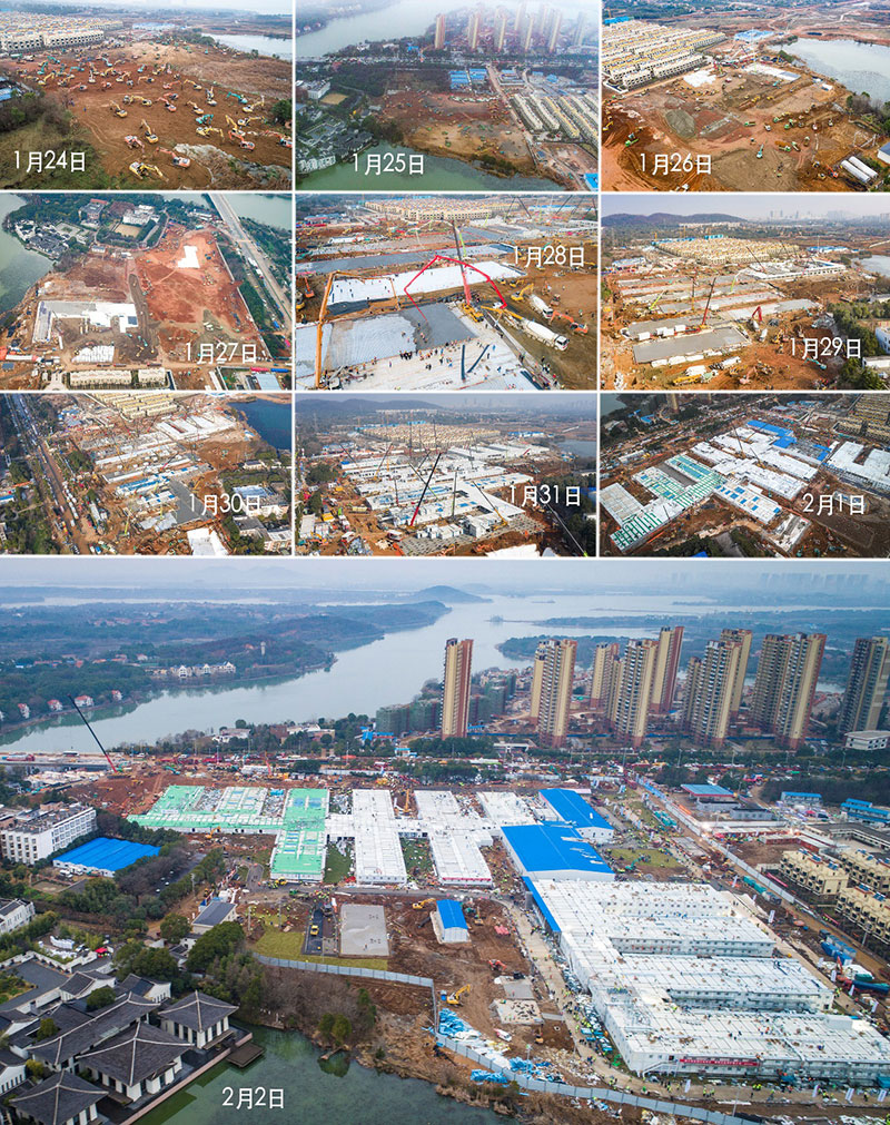 La construcción del Hospital Huoshenshan en Wuhan tardó solo 10 días. (Foto: Xiao Yijiu / Xinhua)