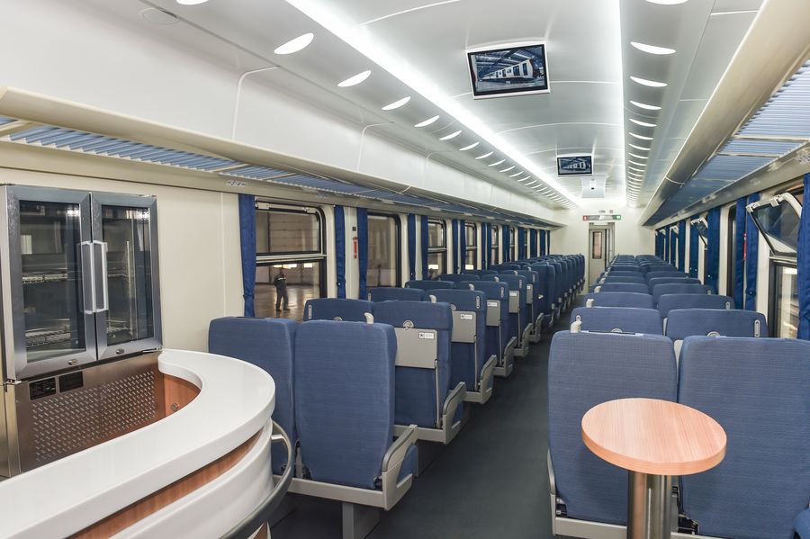 El interior de un vagón de pasajeros fabricados por CRRC Tangshan Co., el 17 de enero de 2020. (Foto proporcionada por CRRC Tangshan Co.)