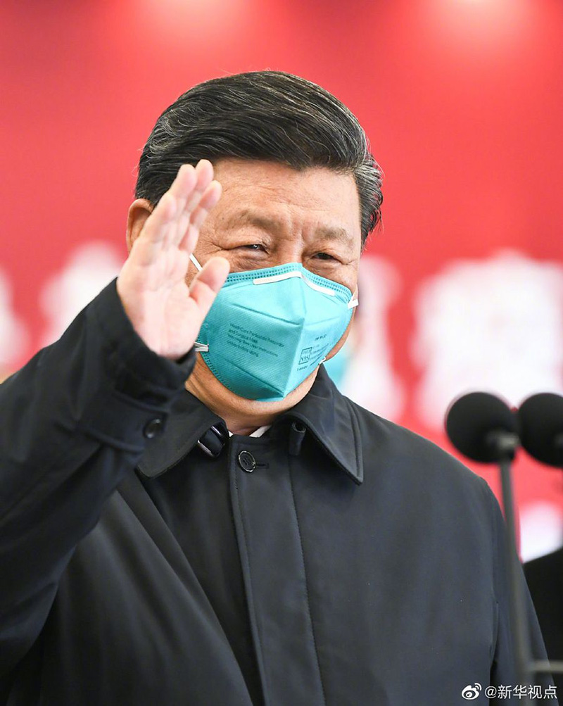El presidente chino, Xi Jinping, visita el Hospital Huoshenshan, en Wuhan. el 10 de marzo de 2020. (Xinhua)