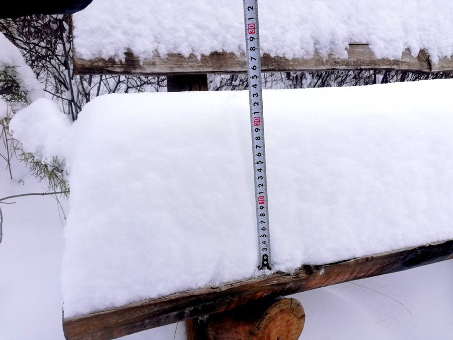 Más de 20 centímetros de nieve se acumularon desde el sábado por la mañana hasta el domingo por la noche en el distrito Huzhong de la región de Daxinganling, provincia de Heilongjiang. [Foto de Feng Hongwei / para chinadaily.com.cn]