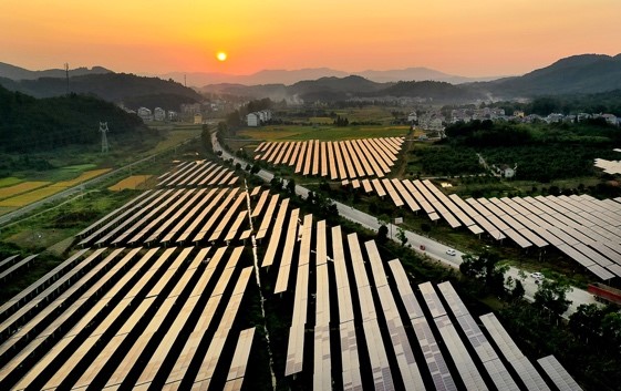 La foto del 9 de octubre muestra una base de generación fotovoltaica en el condado Wannian, Shangrao, provincia de Jiangxi, este de China. Foto de Xu Shenggao / Pueblo en Línea