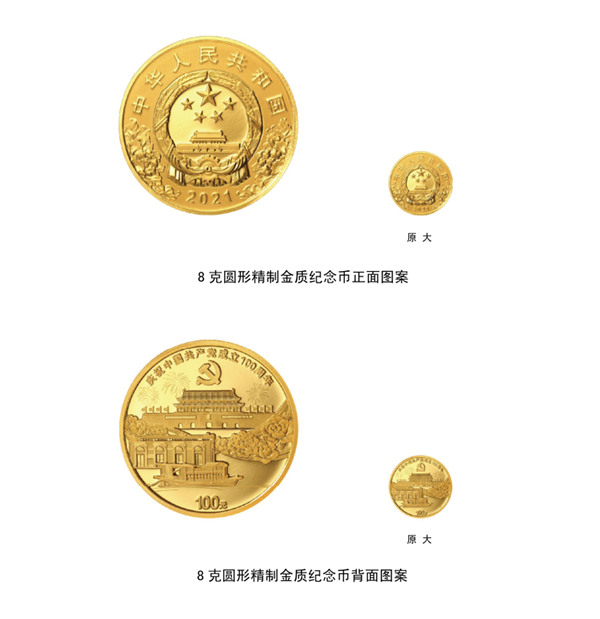 Anverso y reverso de una moneda circular de oro de 8 gramos.