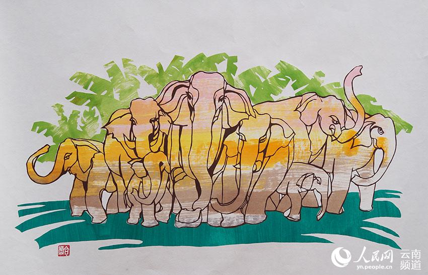 Historias en papel recortado sobre los elefantes migrantes de China que se dirigen hacia el norte. (Foto: proporcionada por la Sociedad Provincial de Promoción de la Cultura China de Yunnan)