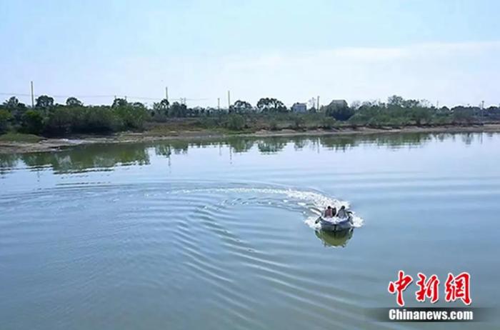 La foto aérea muestra una lancha patrullera en el lago Wuhu en Wuhan, provincia de Hubei, en el centro de China. (Foto / Wu Yili)