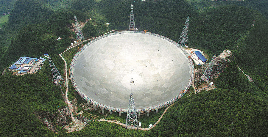 El Telescopio Esférico de Apertura de Quinientos Metros de China (FAST), instalado en la provincia de Guizhou, comenzó a operar oficialmente a principios del año pasado. Guizhou , marzo del 2019. [Foto: Yang Xiaobo/ China Daily]