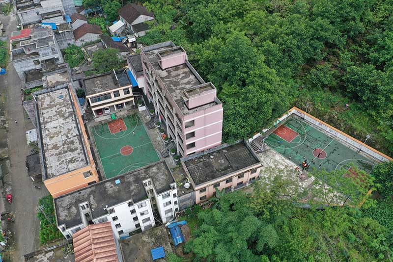 Vista aérea de la escuela primaria Yudong el 26 de mayo de 2022.