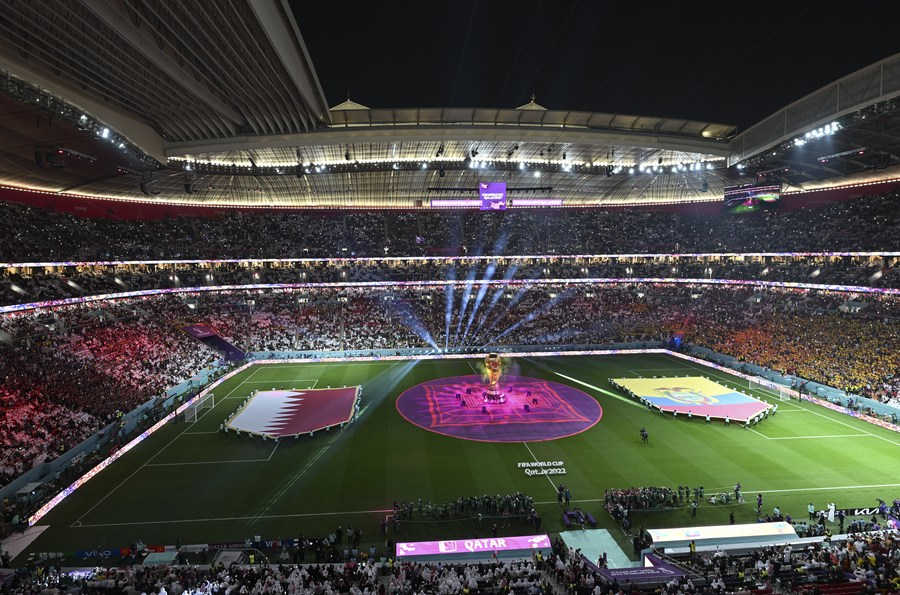 Imagen del 20 de noviembre de 2022 de una escena previo al partido del Grupo A entre Qatar y Ecuador en la Copa Mundial de la FIFA 2022 en el Estadio Al Bayt, en Al Khor, Qatar. (Xinhua/Xiao Yijiu)