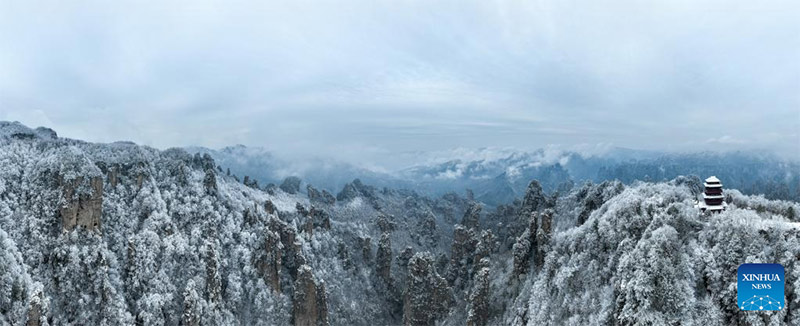 En fotos: la montaña Tianzi cubierta de nieve en Zhangjiajie, provincia china de Hunan 
