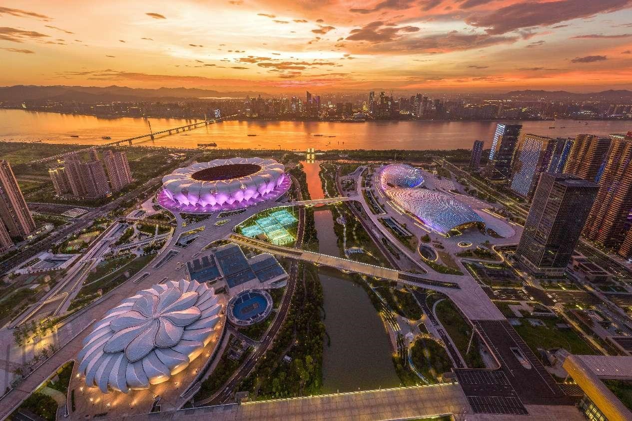Centro Deportivo Olímpico de Hangzhou, sede principal de los XIX Juegos Asiáticos que se celebrarán en la ciudad de Hangzhou, capital de la provincia de Zhejiang. (Foto: Ding Junhao/ Diario del Pueblo Digital)