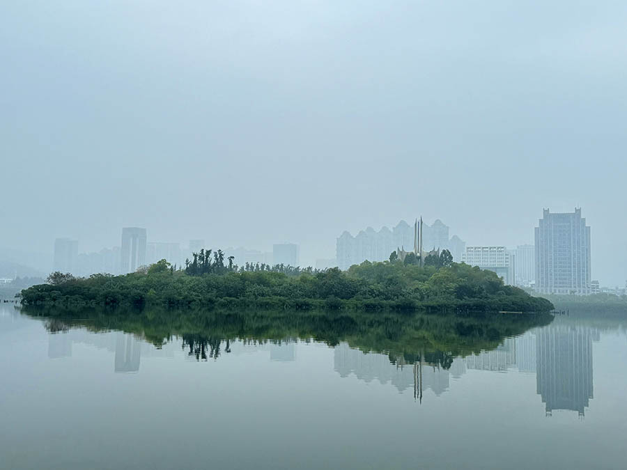 El lago Yundang en la niebla es como un país de hadas en la tierra