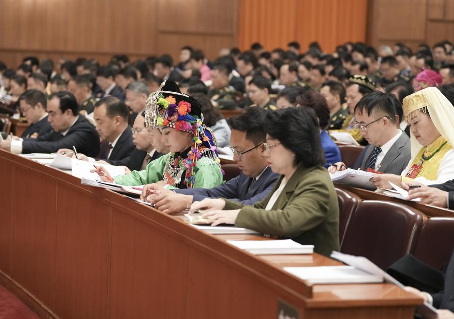 La reunión inaugural de la segunda sesión de la XIV Asamblea Popular Nacional se celebra en el Gran Palacio del Pueblo en Beijing, capital de China, el 5 de marzo de 2024. (Xinhua/Wang Yuguo)