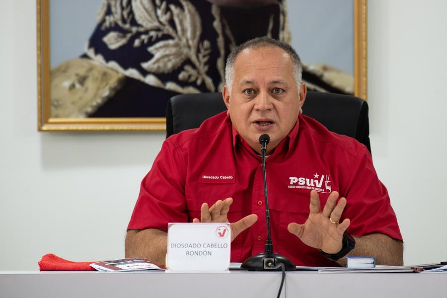 El primer vicepresidente del Partido Socialista Unido de Venezuela, Diosdado Cabello, habla durante una conferencia de prensa, en Caracas, Venezuela, el 20 de junio de 2022. (Xinhua/Marcos Salgado)