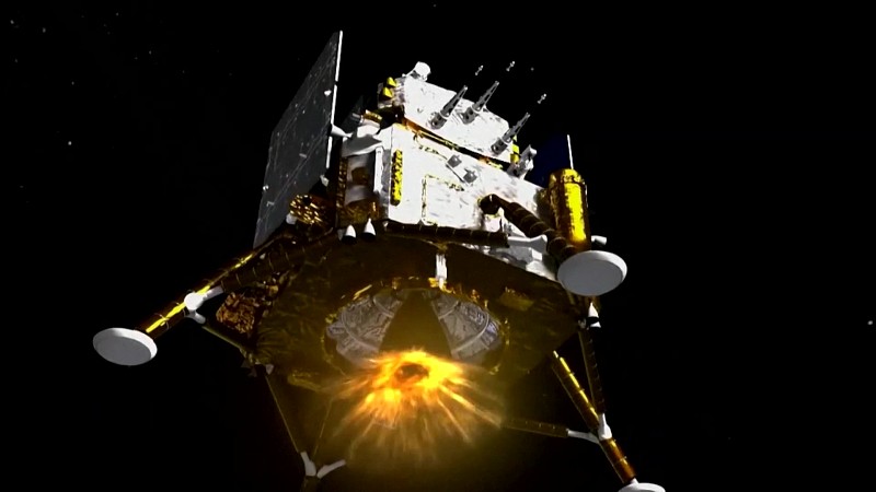 Pantalla fotográfica de una animación simulada que muestra la sonda Chang