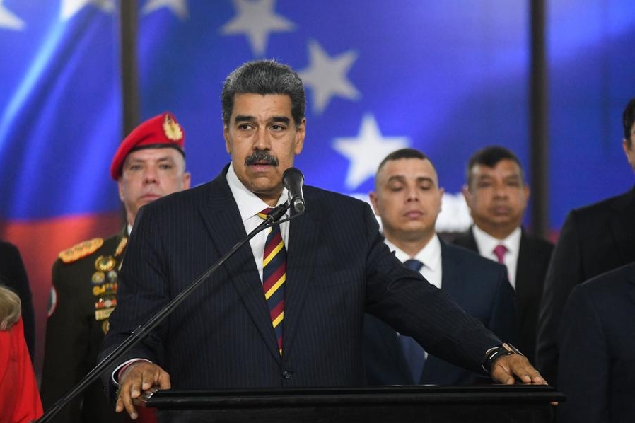 El presidente venezolano, Nicolás Maduro, habla durante una conferencia de prensa en el Tribunal Supremo de Justicia (TSJ), en Caracas, Venezuela, el 9 de agosto de 2024. (Xinhua/Marcos Salgado)