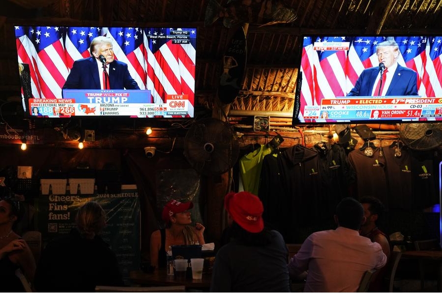 Simpatizantes del Partido Republicano asisten a una fiesta de observación electoral, en Fort Lauderdale, Florida, Estados Unidos, el 6 de noviembre de 2024. (Xinhua/Wu Xiaoling) 