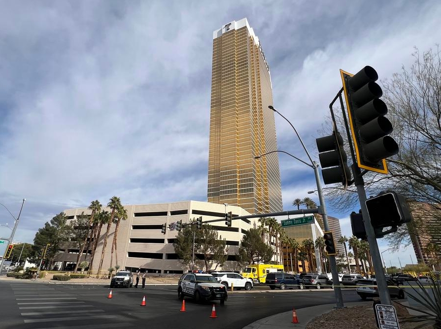 Imagen de un área bloqueada afuera del Trump International Hotel en Las Vegas, Nevada, Estados Unidos, el 1 de enero de 2025. (Xinhua/Tan Jingjing)